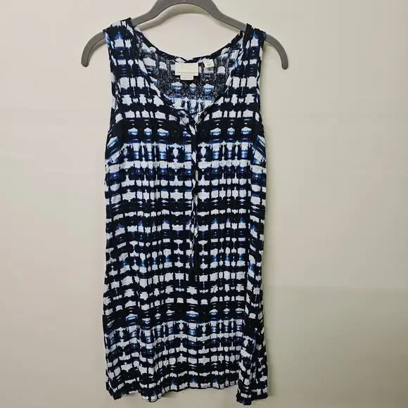 Linen Summer Dress Women's Size 4 Nautical Coastal Blue & White Cynthia Rowley - Picture 2 of 5